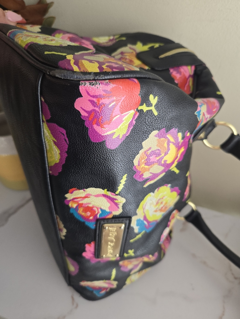Fair Condition Betsey Johnson Black Floral Print Satchel Handbag - Picture 11 of 14
